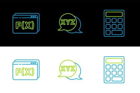 Set line Calculator Function mathematical symbol and XYZ Coordinate system ic Illustrazione stock