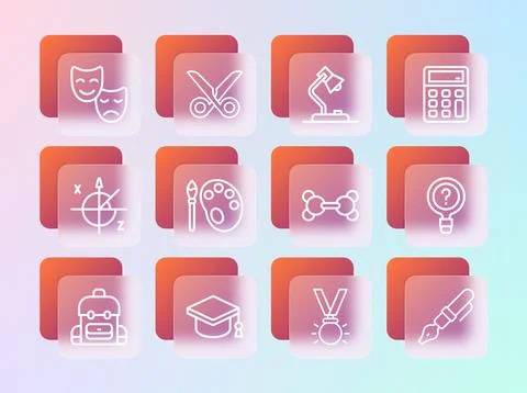 Set line Calculator Graduation cap Molecule Medal Paint brush with palette Ta Stock Illustration