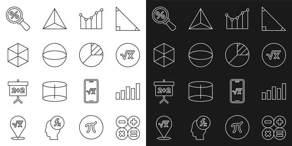 Set line Calculator Graph schedule chart diagram Square root of x glyph Geome Stock Illustration