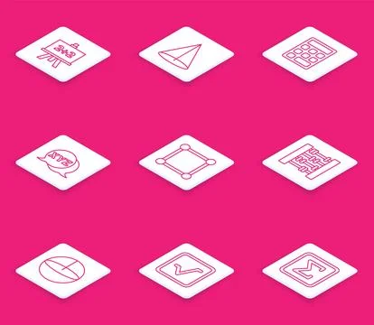 Set line Calculator, Graph, schedule, chart, diagram, Triangle math, Chalkb.. Stock Illustration