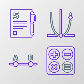 Set line Calculator Graph schedule chart diagram and Test exam sheet and pen  Stock Illustration
