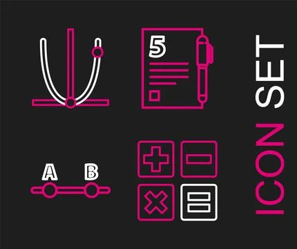 Set line Calculator, Graph, schedule, chart, diagram, Test exam sheet and p.. Stock Illustration
