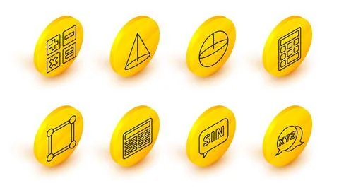 Set line Calculator, Human brain, Chalkboard, with diagram, Triangle math, Gr Illustrazione stock