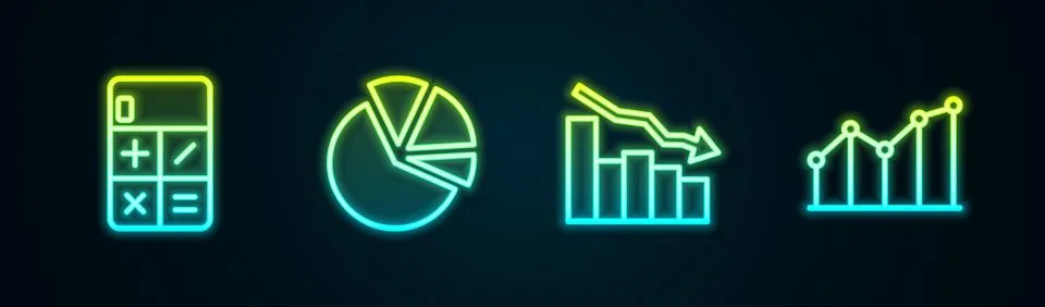 Set line Calculator, Pie chart infographic, Financial growth decrease and ... Stock Illustration