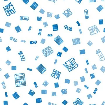 Set line Calculator, Printer and Movie, film, media projector on seamless 스톡 일러스트