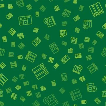 Set line Calculator, Server and security with padlock on seamless pattern Illustrazione stock