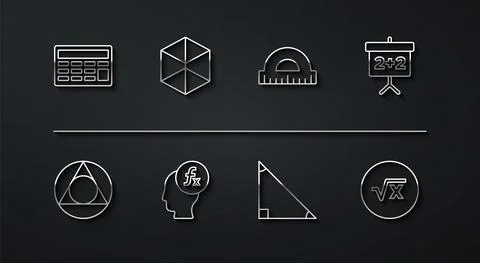 Set line Calculator, Triangle math, Chalkboard, Function mathematical symbol Stock Illustration