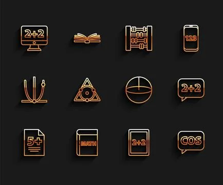 Set line Calculator, Triangle math, Graph, schedule, chart, diagram, Calcul.. Stock Illustration