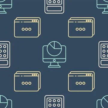 Set line Calculator, Website template and Computer monitor with graph chart on Stockillustratie