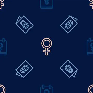 Set line Calendar with 8 March, Greeting card and Female gender symbol on s.. 스톡 일러스트