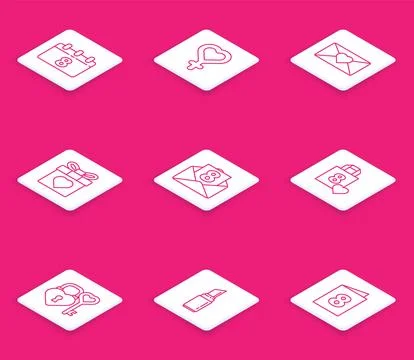 Set line Calendar with 8 March, Female gender symbol, Envelope, Gift box an.. Stock Illustration