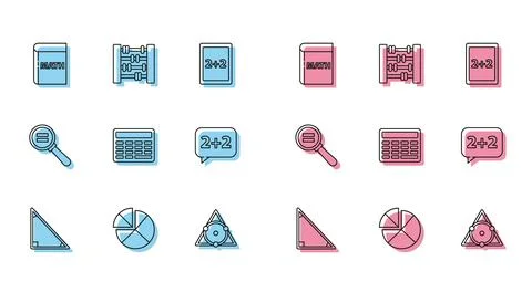 Set line Calendar, Abacus, Triangle math, Chalkboard, Graph, schedule, chart Stock Illustration