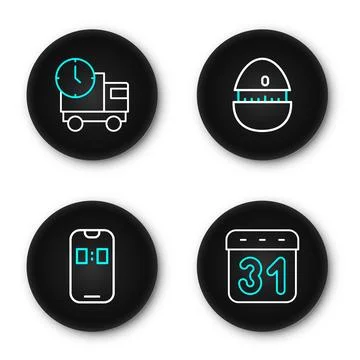 Set line Calendar, Alarm clock app mobile, Kitchen timer and Delivery truck.. イラスト素材