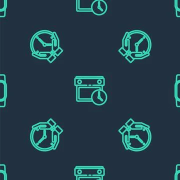 Set line Calendar and clock, Clock and Smartwatch on seamless pattern. Vector イラスト素材