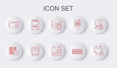 Set line Calendar and clock, Server setting, Database protection, Retro fli.. イラスト素材