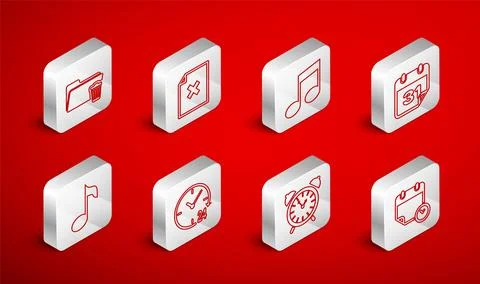 Set line Calendar and clock, Delete file document, Music note, tone, Alarm,.. Stock Illustration