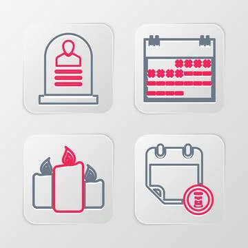 Set line Calendar and clock, Burning candles,  and Tombstone with RIP writt.. Stock Illustration