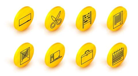Set line Calendar, Briefcase, Computer monitor with keyboard and mouse, Exa.. Illustrazione stock