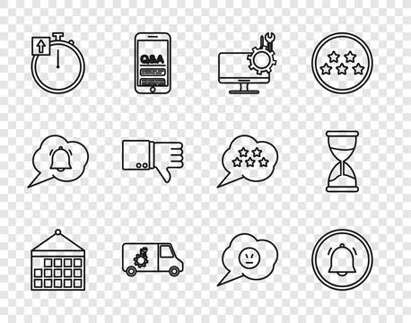 Set line Calendar, Button chat notification, Computer monitor service, Car 스톡 일러스트