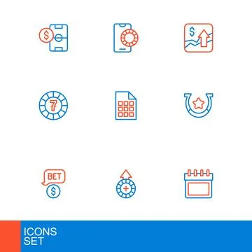 Set line Calendar, Casino chips, with dollar, Horseshoe, Lottery ticket, Fi.. Illustration