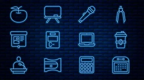 Set line Calendar, Coffee cup to go, Microphone, Exam paper with incorrect Stock Illustration