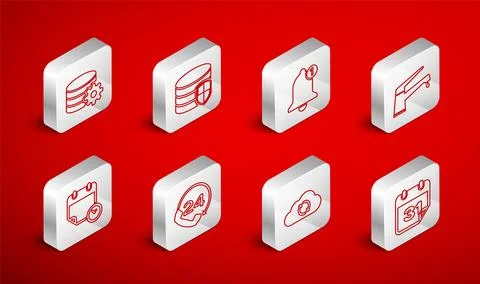 Set line Calendar, Database protection, Bell, Water tap, Cloud sync refresh.. Illustration