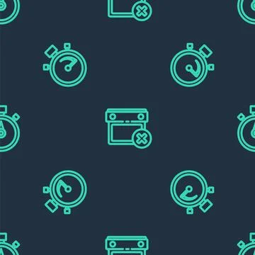 Set line Calendar date delete, Stopwatch and on seamless pattern. Vector Stock Illustration