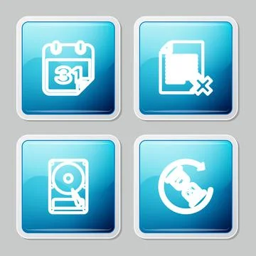 Set line Calendar, Delete file document, Hard disk drive HDD and Waiting icon Stock Illustration