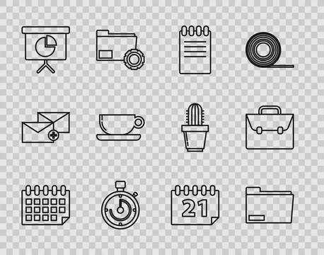 Set line Calendar, Document folder, Notebook, Briefcase, Presentation financial Stock-Illustration