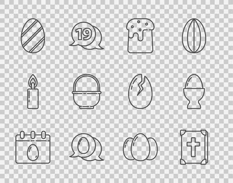 Set line Calendar with Easter egg, Holy bible book, cake, Speech bubble eas.. Stockillustratie