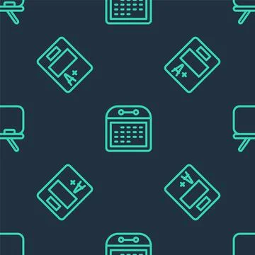 Set line Calendar, Exam sheet with A plus grade and Chalkboard on seamless Stock Illustration