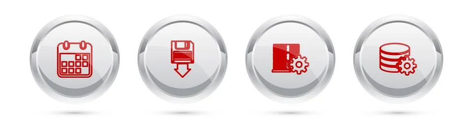Set line Calendar, Floppy disk backup, Server setting and Setting database Illustrazione stock