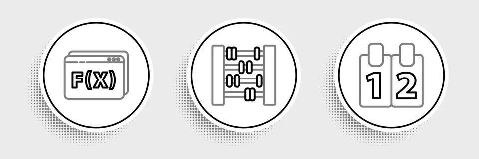 Set line Calendar, Function mathematical symbol and Abacus icon. Vector Stock Illustration