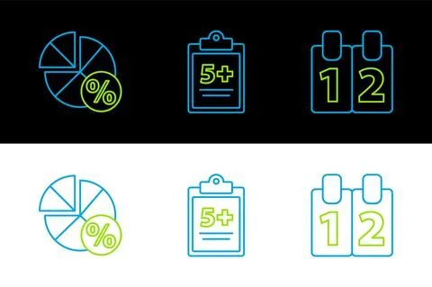 Set line Calendar, Graph, schedule, chart, diagram and Test or exam sheet icon Stock Illustration