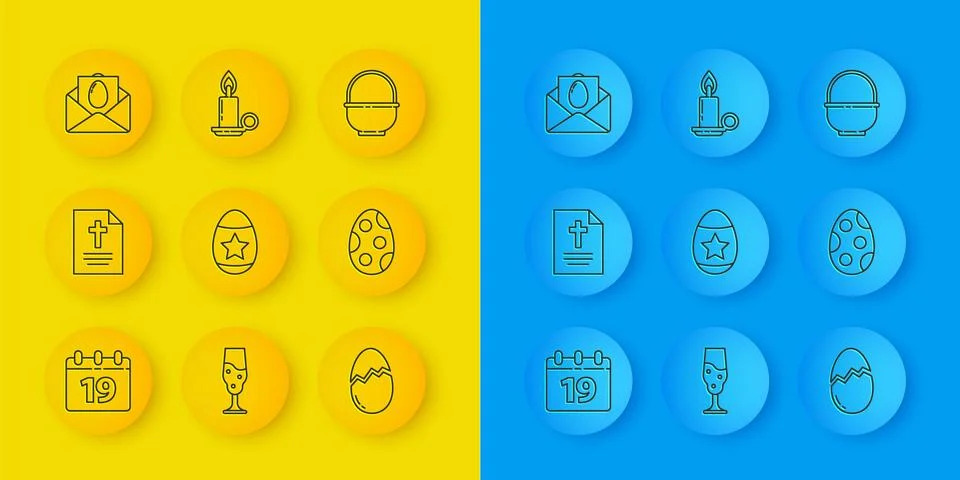 Set line Calendar with Happy Easter, Greeting card, egg, Broken, Basket and.. Illustrazione stock