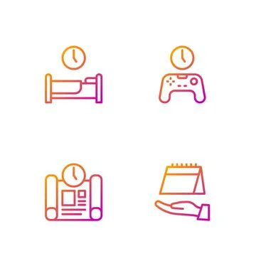 Set line Calendar, Project time plan, Time to sleep and Gamepad of. Gradient イラスト素材