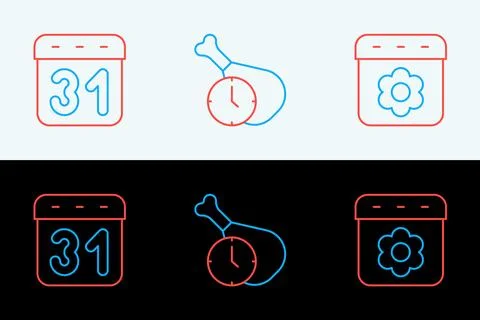 Set line Calendar spring,  and Food time icon. Vector 스톡 일러스트