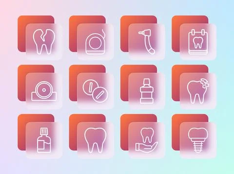 Set line Calendar with tooth, Tooth, Mouthwash, Toothache painkiller tablet.. Stock Illustration