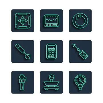 Set line Calliper or caliper and scale, Scales, Pressure water meter, Radiu.. Stock Illustration