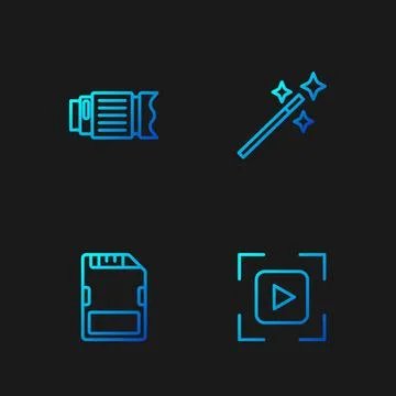 Set line Camera focus frame line, SD card, photo lens and Photo retouching Stock Illustration