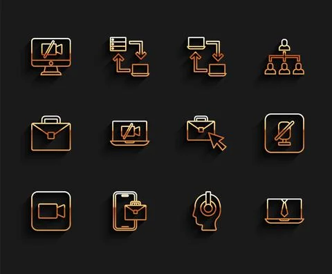 Set line Camera, Freelancer, Video camera Off on computer, chat conference Stock-Illustration