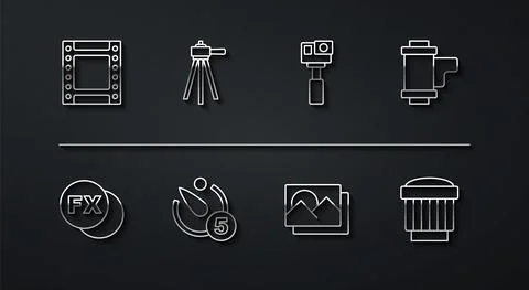 Set line Camera roll cartridge, Photo camera fx, frame, timer, Tripod, photo Stock Illustration