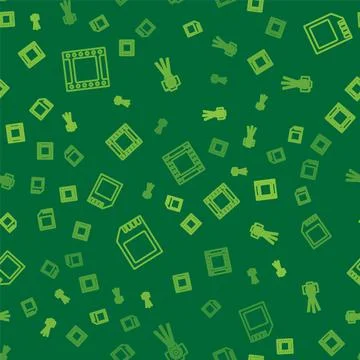 Set line Camera roll cartridge, SD card and Photo camera on seamless pattern Stock Illustration