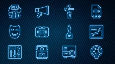 Set line Camera shutter, Histogram graph photography, Gimbal stabilizer for Stock Illustration