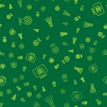 Set line Camera shutter, Photo camera and Tripod on seamless pattern. Vector Illustrazione stock