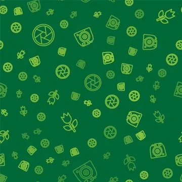 Set line Camera shutter, Photo mode macro and camera on seamless pattern. V.. 스톡 일러스트