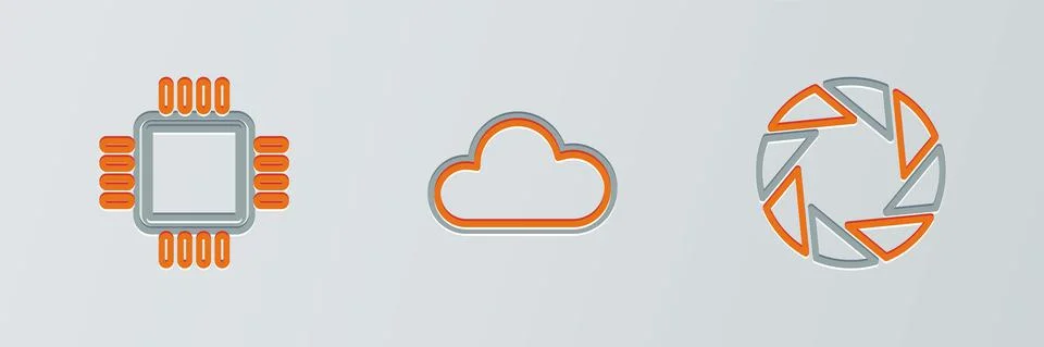 Set line Camera shutter, Processor with CPU and Cloud icon. Vector Stock Illustration