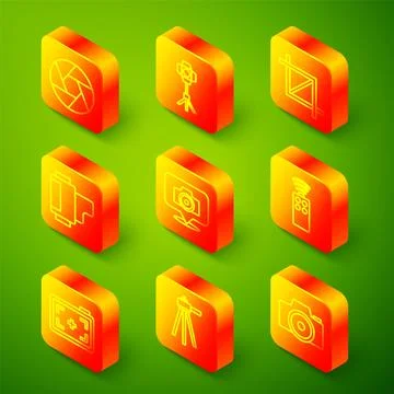 Set line Camera shutter, Softbox light, Picture crop photo, roll cartridge,.. イラスト素材