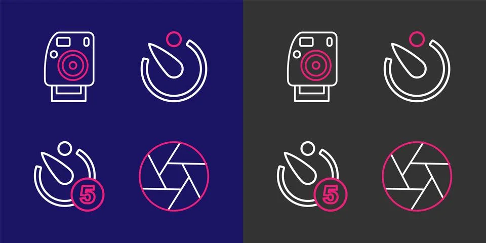 Set line Camera shutter, timer,  and Photo camera icon. Vector Stockillustratie
