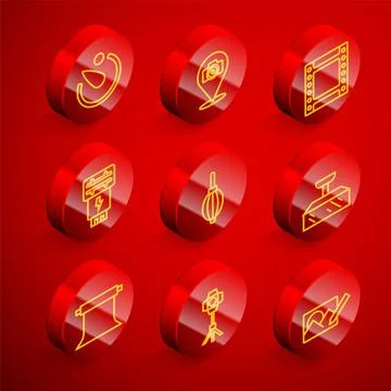 Set line Camera timer, Photo camera, roll cartridge, flash, Dust blower, Softbox Stock Illustration